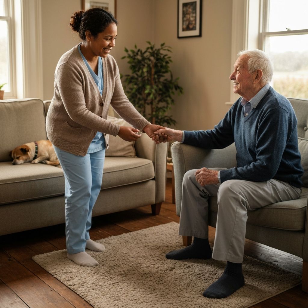 HomeCare Service - Carer in casual clothing helping at home